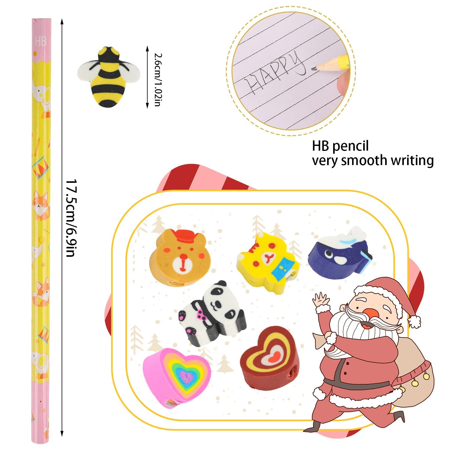 SULOLI 24pcs Crayons Enfant Dessin Animé Avec Gomme - Cadeaux Anniversaire Fête, Crayons Couleurs Aléatoires