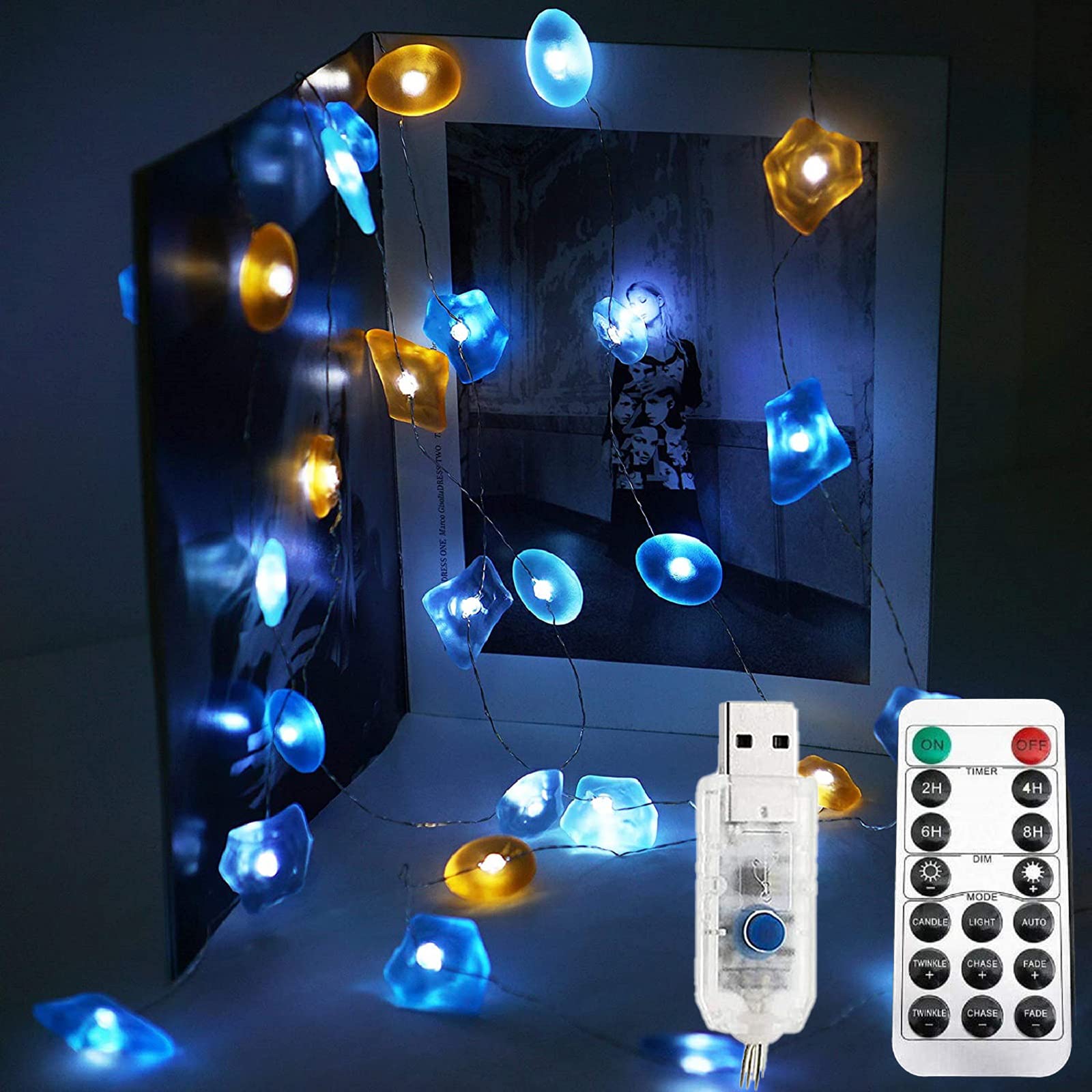 Riaxuebiy Seastone Crystal String Lights Starry Silver Wire Shell Light Strand 14Ft 40 Led Decorative Fairy Light Usb Powered With 8 Modes Remote Control Timer For Bedroom Christmas Halloween (, 40Led)