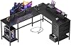 Korfile 59 inch L Shaped Computer Desk with Power Outlets, Home Office Desk with 4 Adjustable Storage Drawers & 2 Monitor Stands, Two Person Gaming Table for Bedroom, Black