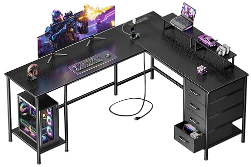 Korfile 59 inch L Shaped Computer Desk with Power Outlets,
