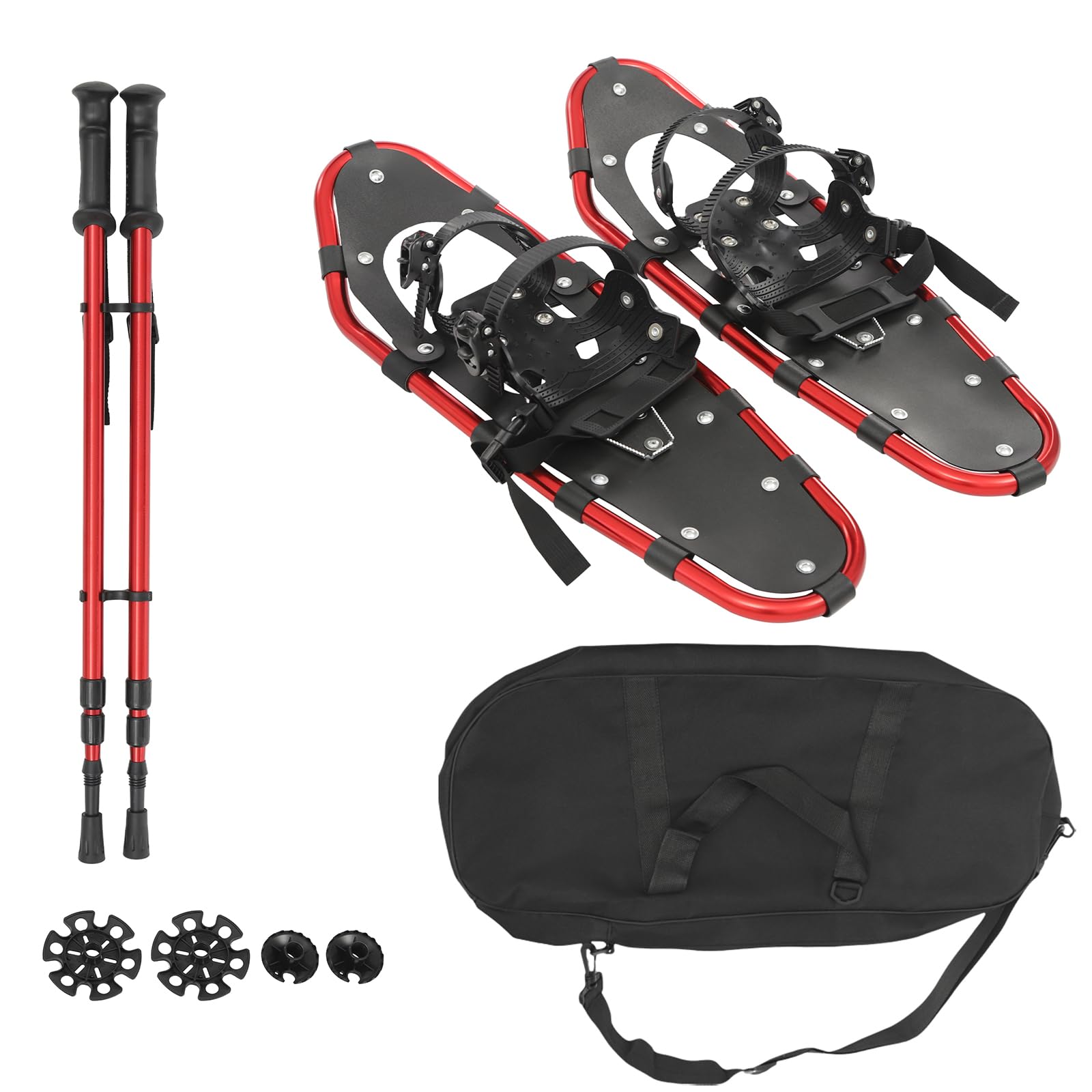 Winter Snowshoes Set,Snow Shoe Adjuatable Trekking Poles and Carrying Bag Sets, Casual Sport Snowshoes Sport for Men Women Youth?Fashion Outdoor Snowshoes (Red +Red, 25 inch)