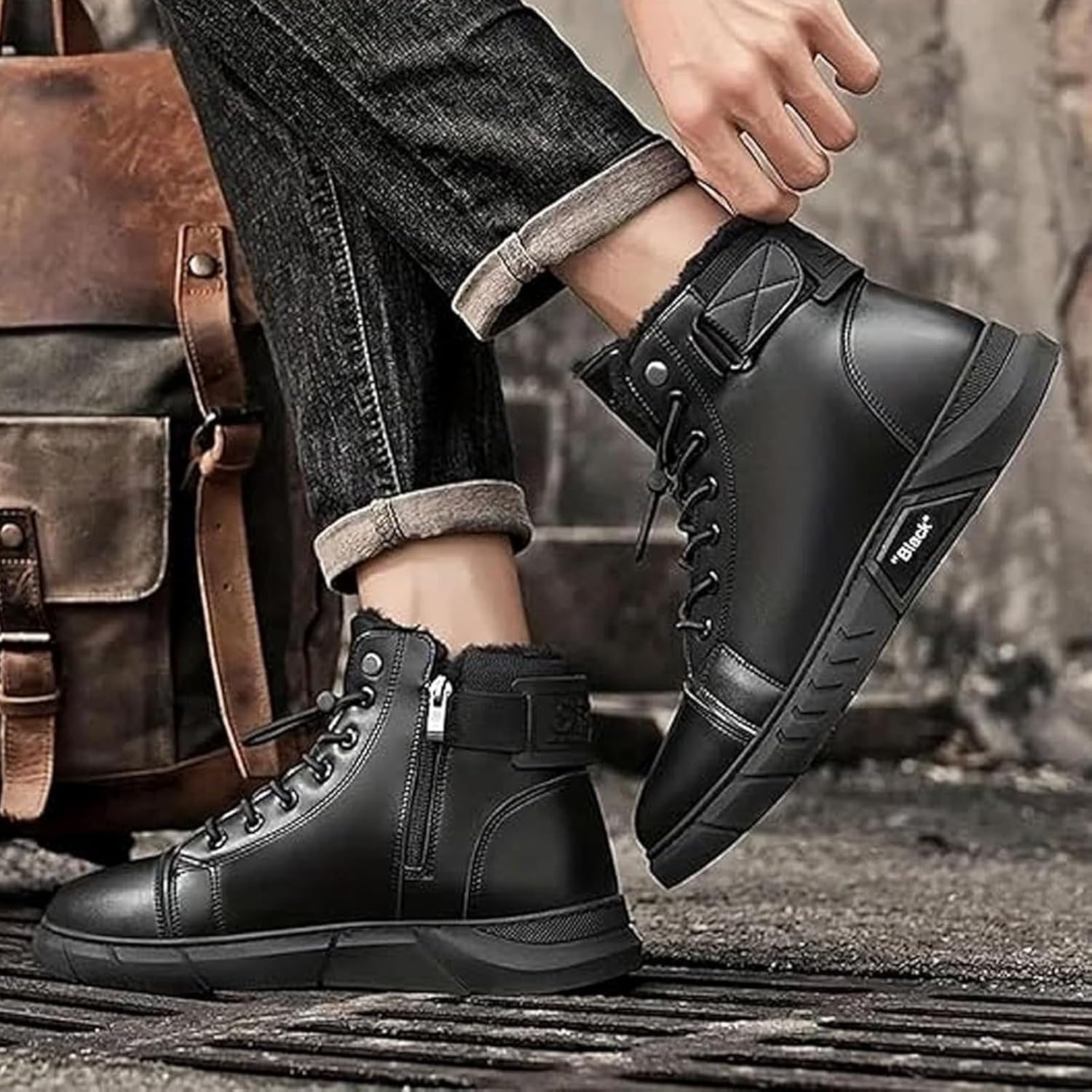 Genuine Leather Orthopedic Boots，Top Leather Boots for Men - Business Casual Ankle Boots with Side Zipper | Non-Slip Shock Absorption & Water-Resistant Full Grain Leather