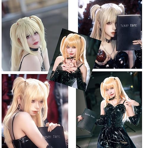 Miniatura 5 de Ebingoo Peluca rubia dorada para mujer + gorra de peluca Misa Amane cosplay, peluca larga rubia dorada, peluca de cola de caballo para mujer,