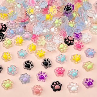 UEYRSED 90Pcs Cute Colorful Cat Paw Nail Art Charms 3D Cute Cats Nail Rhinestones Colorful Cat Paw Nails Gems Diamonds Kawaii Animal Cats Nails Jewelry for Women Acrylic Nail Supplies