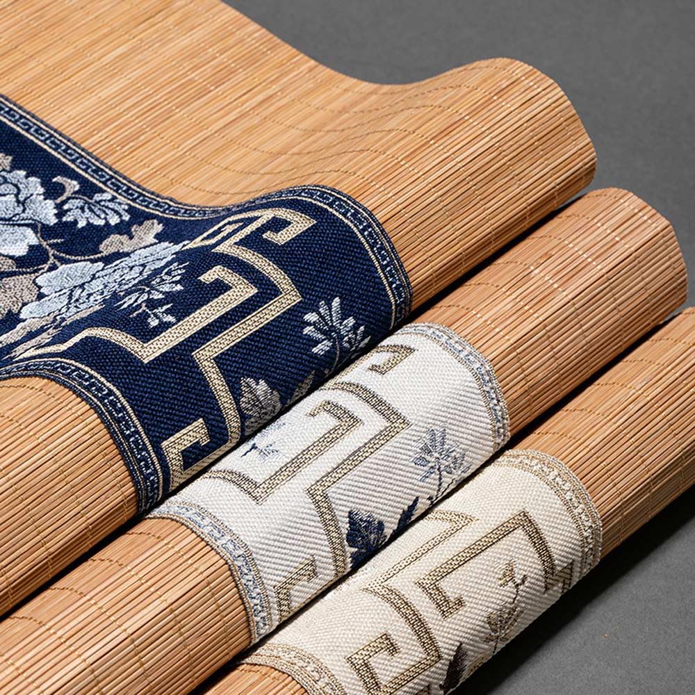 Camino de Mesa de bambú Estilo Pastoral, con Bordado Floral, de algodón y Lino, Estilo Zen, para decoración del hogar, Cocina y Comedor (Azul Marino, 30,5 x 183,8 cm)
