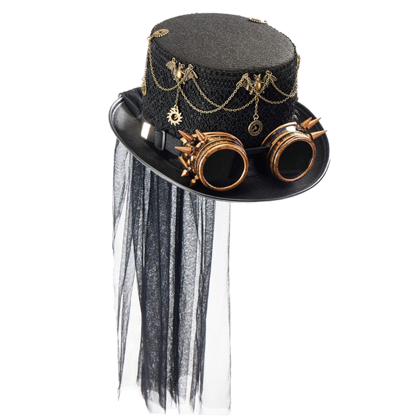 Colaxi Steampunk Top Hat Magician Hat with Goggles for Prom Role Play Carnival, Black