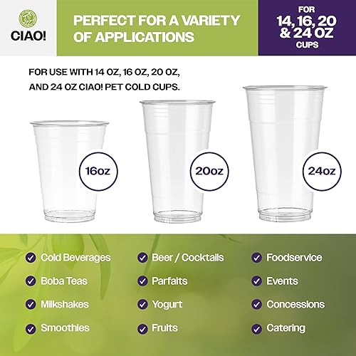 Miniatura 4 de CIAO! Tapa de domo PET con ranura para pajilla, diseñada y apta para vasos de bebidas frías de 14 oz, 16 onzas, 20 onzas, 24 onzas, solo 3.858 in