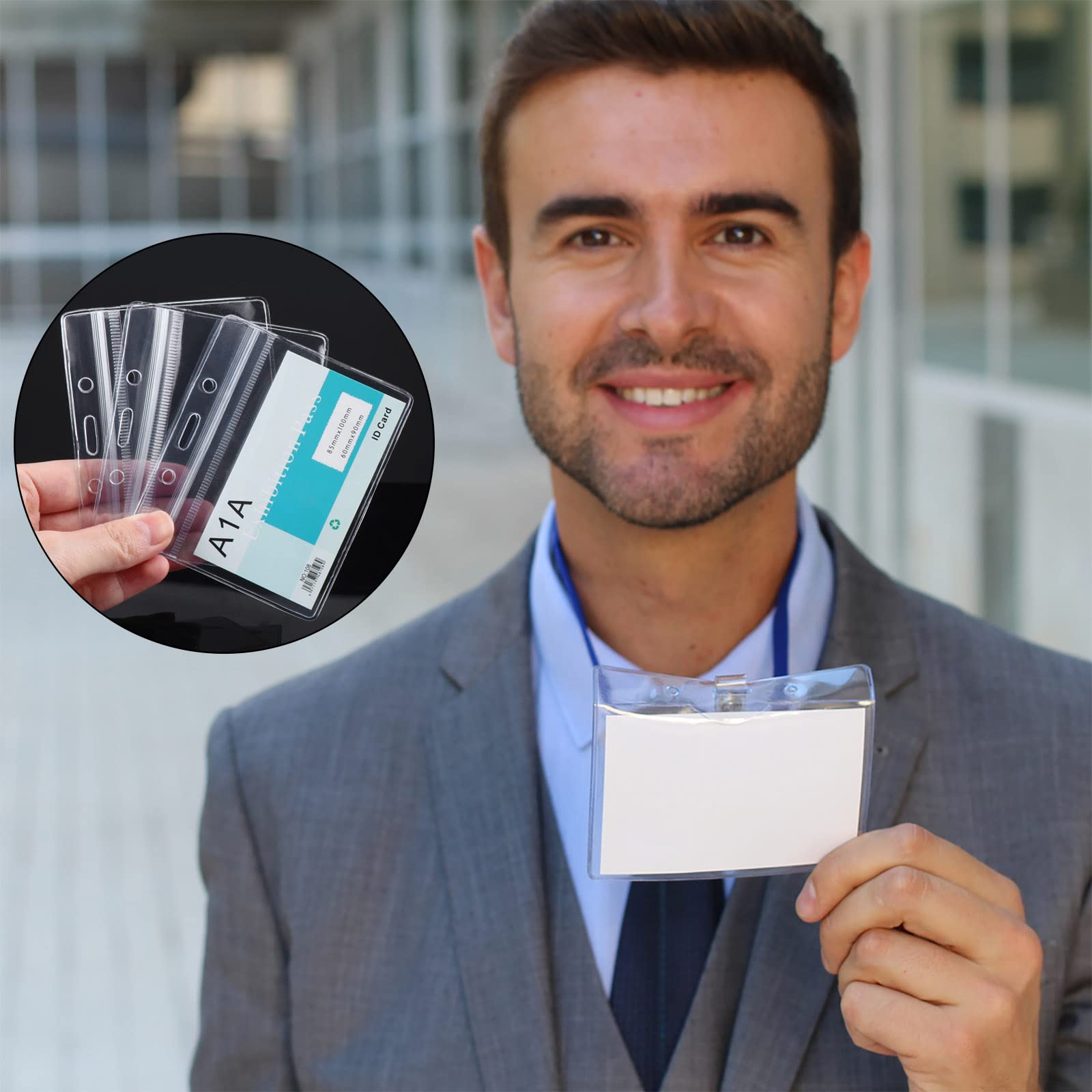 50 Piezas Funda de Tarjeta, Soporte vertical para tarjetas de identificación para Tarjeta para Oficina, Exposición, Negocios, Estudiente