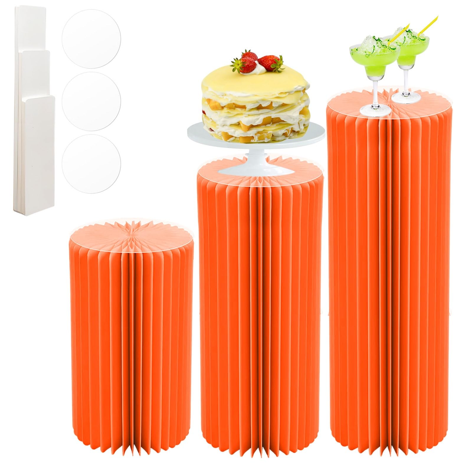 CVHfhjTG cake stand, Cardboard Cylinder Pedestal Stands Multicolor 60-100cm Pack Of 3(Orange)