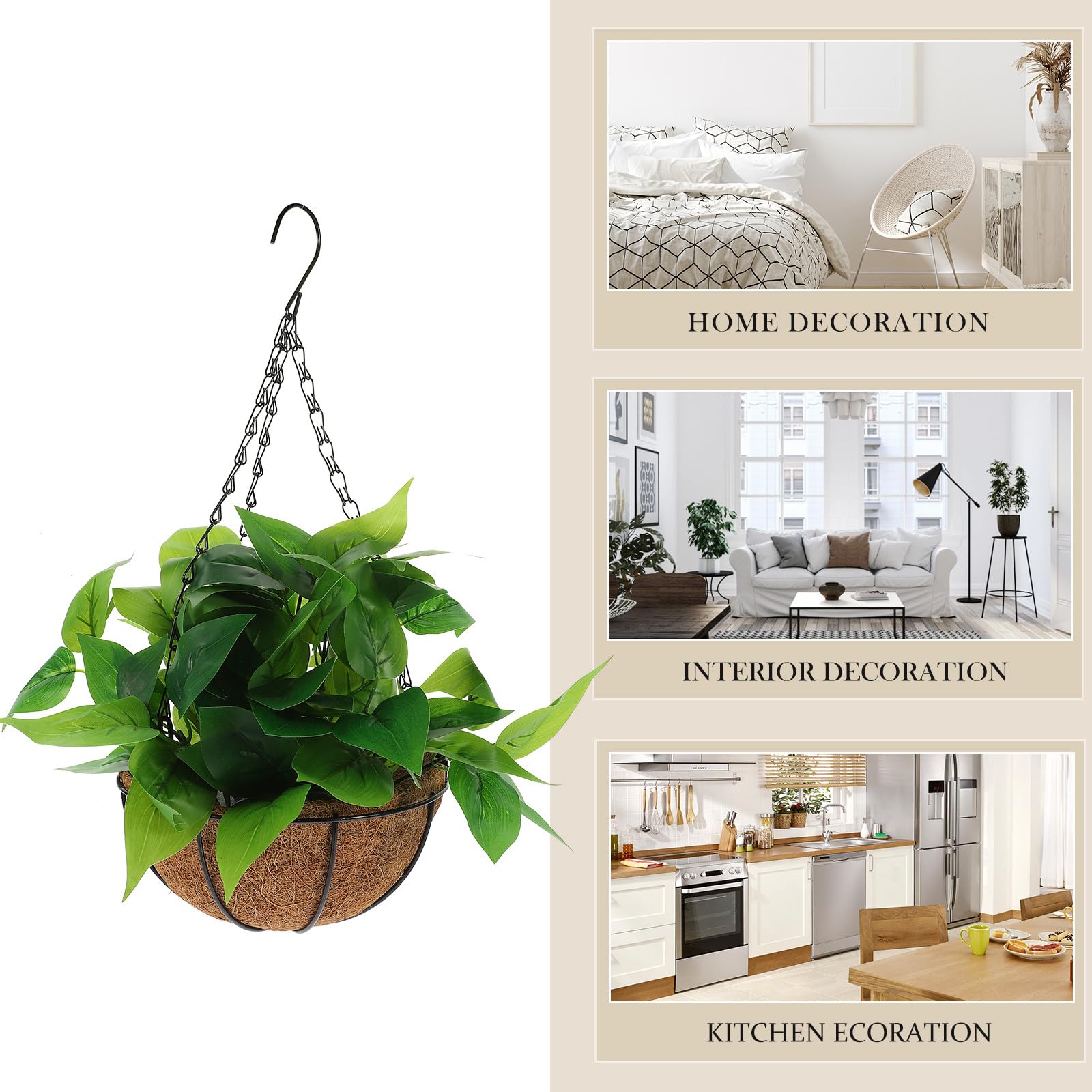 Tofficu Epipremnum Aureum Artificiale Sospeso con Cesto in Fibra di Cocco, Pianta Finta Decorativa per Casa e Ufficio, Ornamento Vegetale per Interni, Piante Artificiali Sospese