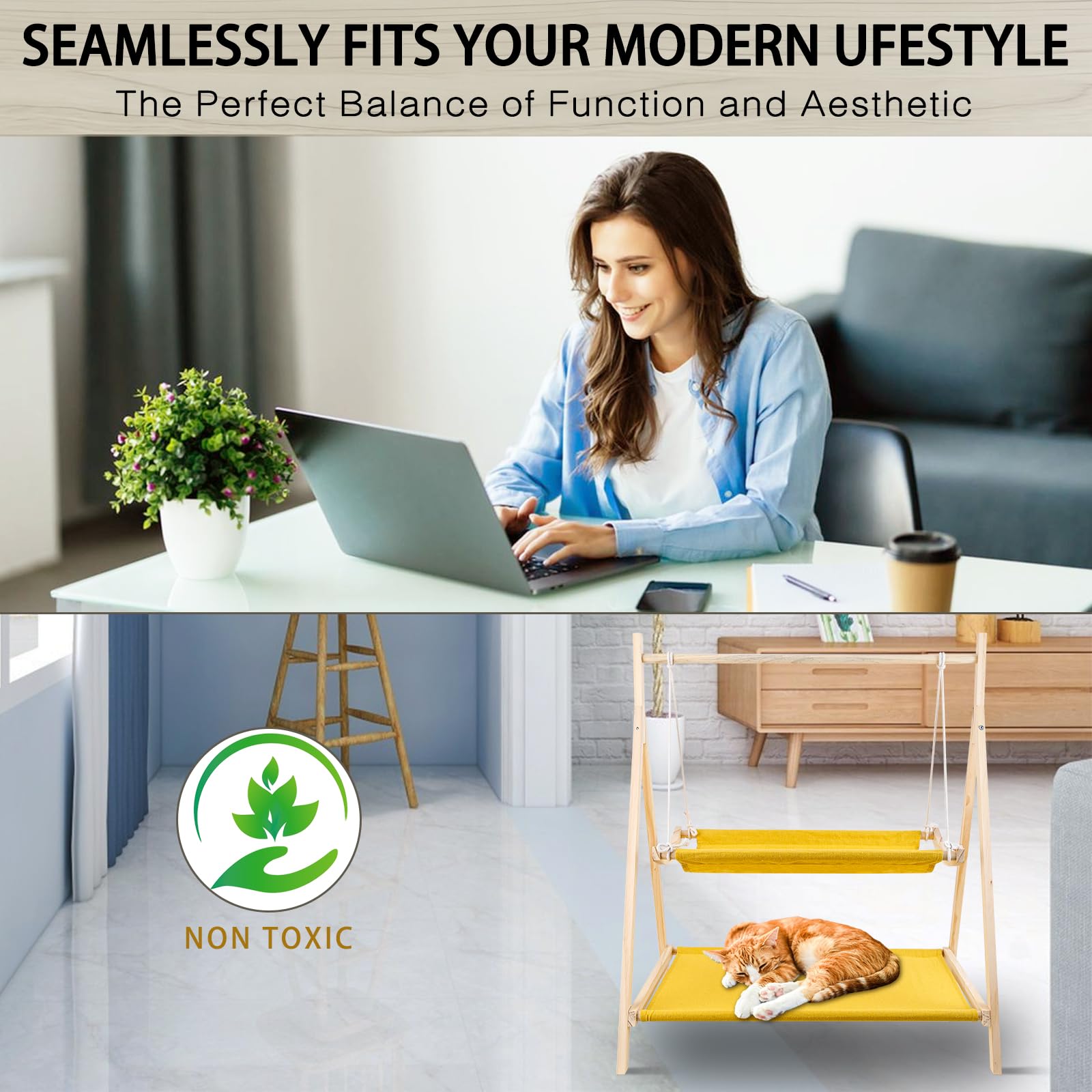 XYUEMY Cat Swing Bed, Indoor Bunk Cat Hammock Bed, Elevated Cat Bed That Can Accommodate Multiple Cats at The Same Time 27