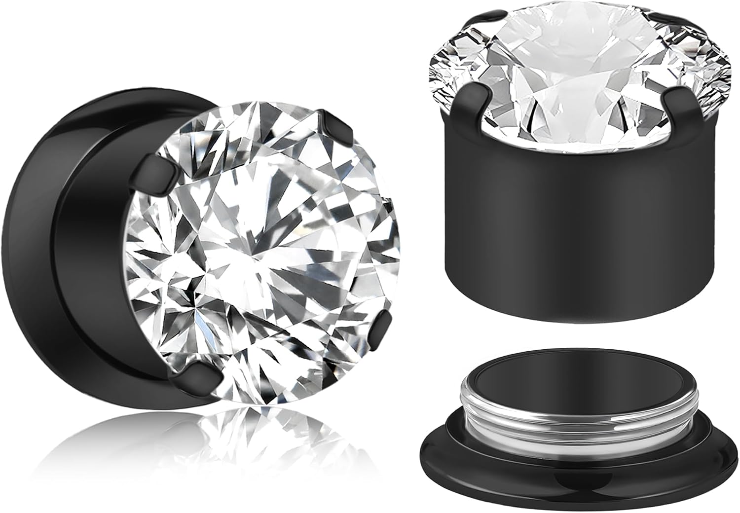 10G-00G Heart CZ Gauges for Ear 316L Surgical Steel Mirror Finish Single Flared Tunnels Plugs Earrings Internally Threaded Diamond Ear Gauges Piercing for Women Men Silver Black Gold 1 Pairs