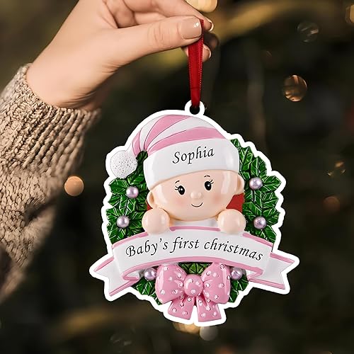 Miniatura 9 de Adorno de primera Navidad de bebé 2024  Primera Navidad del bebé, nombre personalizado y año para niñas recién nacidas, adorno de recuerdo,