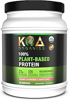 Vegan Protein Powder, Gourmet Strawberries & Cream Flavor- 21g of The Best Tasting Plant-Based Protein with only 120 Calories - USDA Organic, Non-GMO, Gluten Free, Sugar Free - 640g