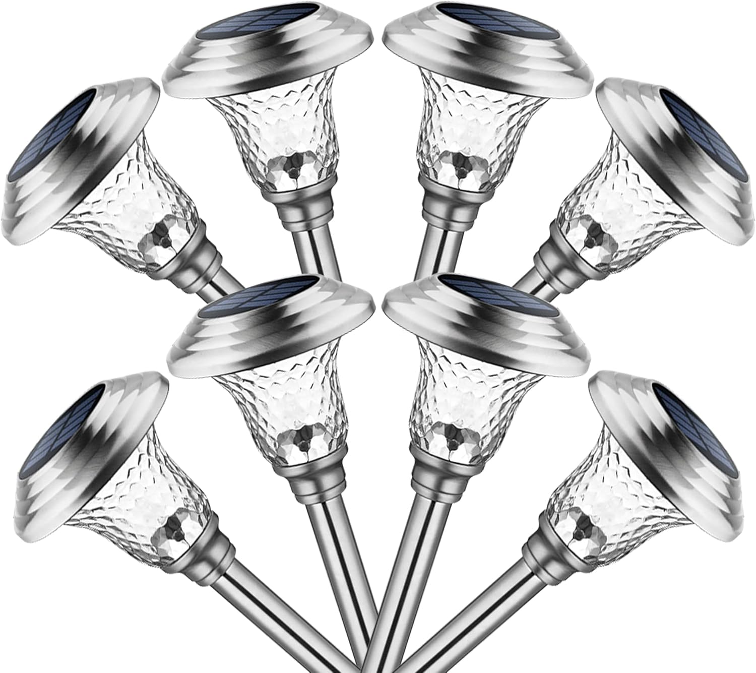 GIGALUMI 8 Pack Solar Pathway Lights, Solar Garden Lights Outdoor Warm White, Waterproof Led Path Lights for Yard, Patio, Landscape, Walkway (Stainless Steel)