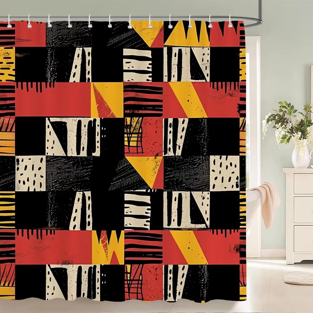 KELAIMI Tribal Geometric Shower Curtain,Abstract Bohemian Ethnic Bathroom Curtain,Waterproof Polyester Fabric Bathtub Curtain with Hooks Style 4 90X180Cm