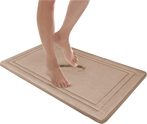 MICRODRY Tapete de baño enmarcado de espuma viscoelástica de secado rápido con base antideslizante GripTex de 21 x 34 pulgadas, lino