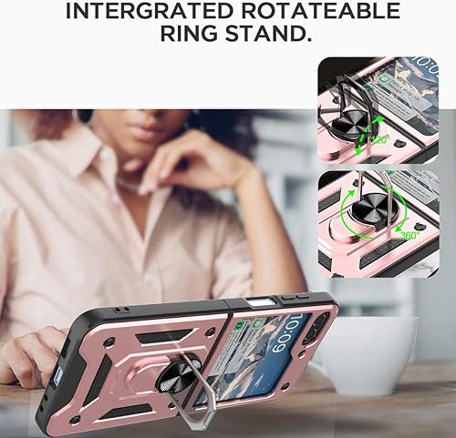 Miniatura 3 de AICase Funda para Samsung Galaxy Z Flip 5 con soporte de anillo, a prueba de golpes, para Galaxy Z Flip 5 5G soporte magnético para automóvil, oro