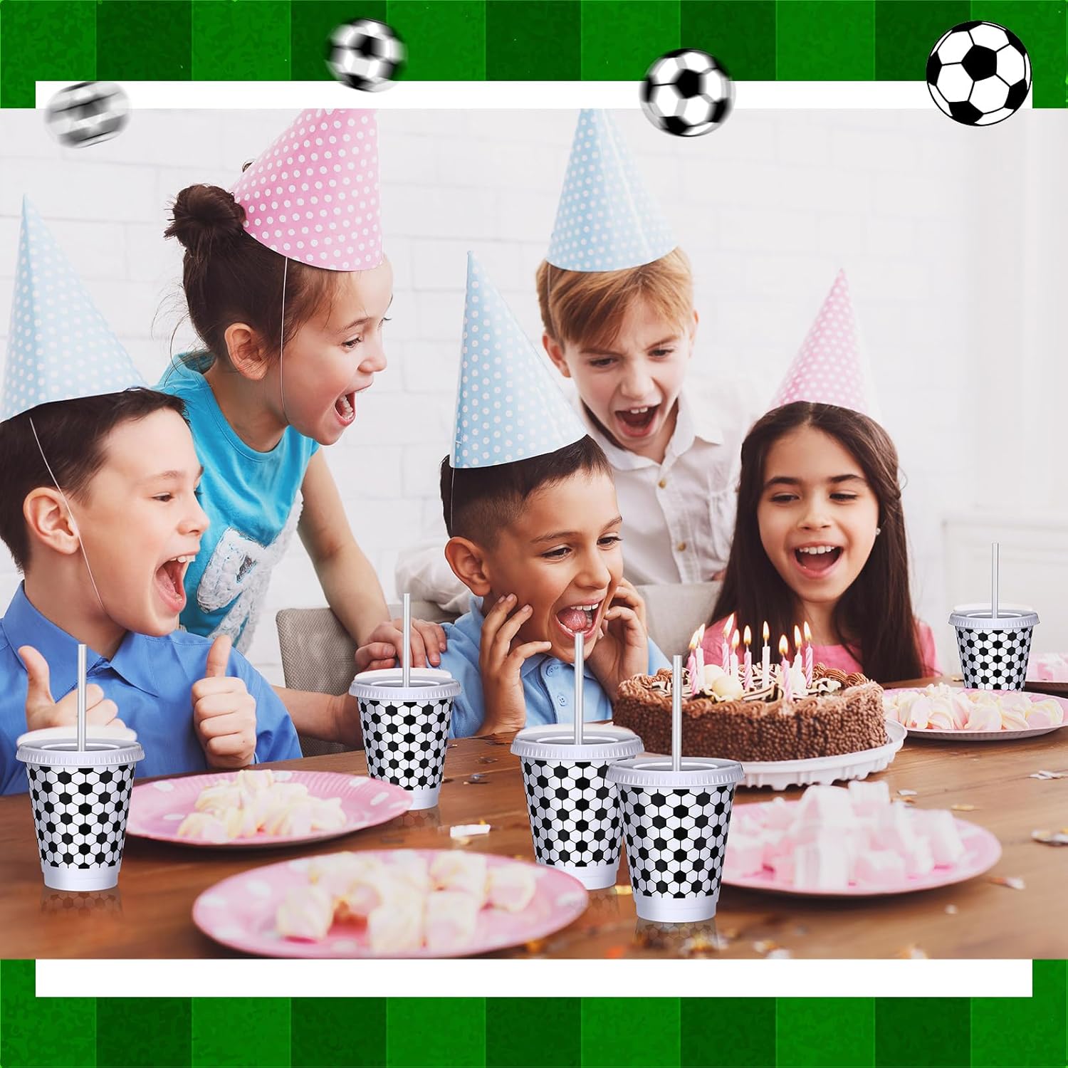 12 Pcs Soccer Party Cups with Straws and Lids Bulk 16 oz Plastic Water Soccer Cups for Birthday Supplies Reusable Sports Party Decoration for Sports Event - Image 6