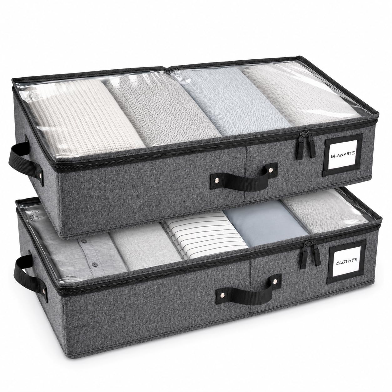 HOMELUX THEORY Premium Underbed Storage Container, extra thick cardboard on all sides, 83 x 43 x 15 cm, Underbed Storage Container, double secure handles and transparent PVC top,