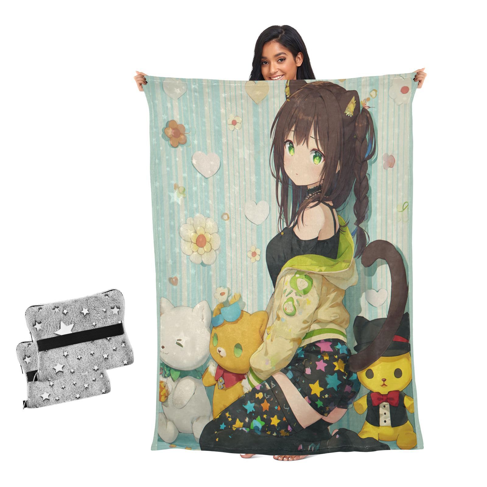Couverture de lit chat et fille vintage pour salon
