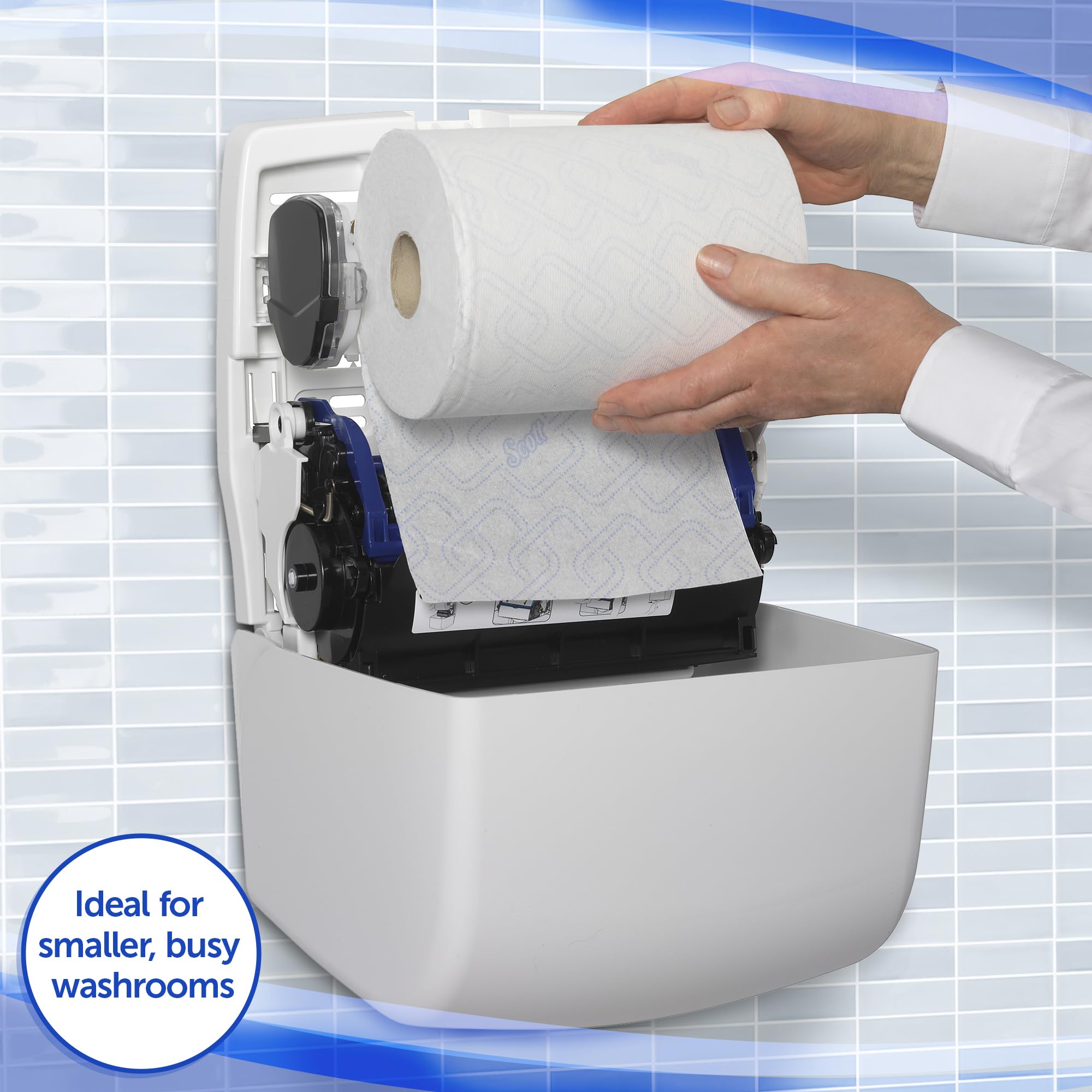 Distributeur d’essuie-Mains en Rouleaux Slimroll Aquarius 7955 – Blanc, Fixation Murale, Compact et hygiénique, Idéal pour sanitaires à Fort trafic