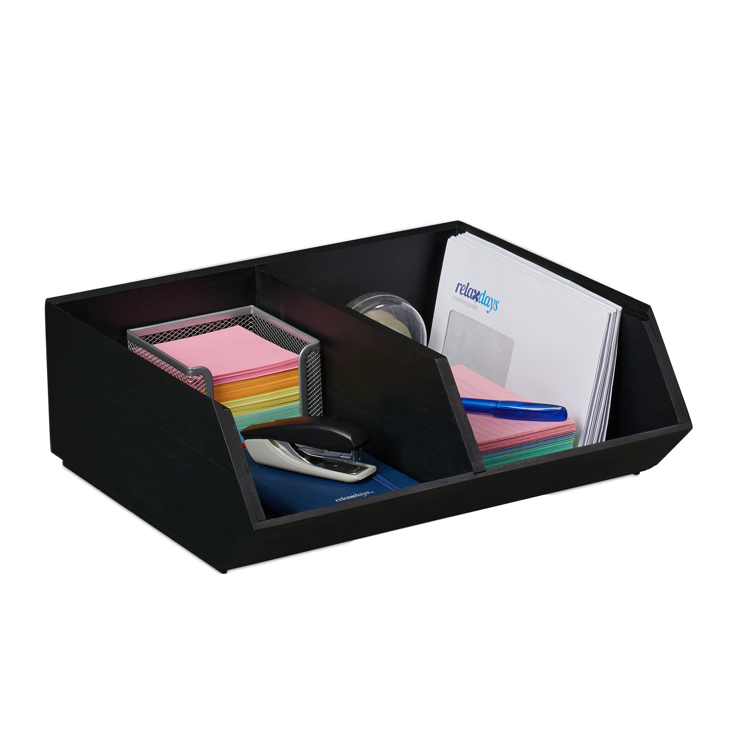 Relaxdays Bamboo Desk Organiser, Office & Home, 2 Compartments, Stackable, Multifunctional, 12.5 x 35 x 31cm, Anthracite, 12.5 x 35 x 31 cm