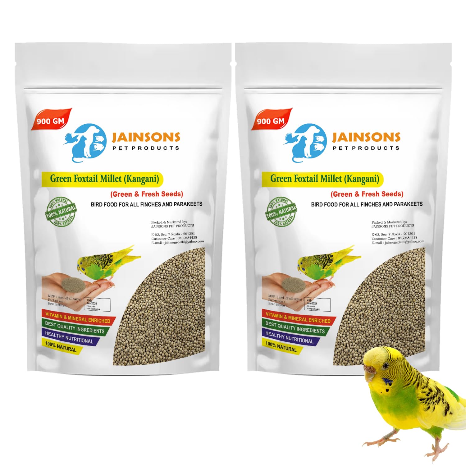 Jainsons Pet Products® Green Foxtail Millet/Kangani Small Bird Food for Indigo, Quail, Pheasants, Doves, Love Birds, Finches and Other Species, Birds Clean and Fresh Bird Food (900grm 2PKT) (B09N1BRDHR) Amazon Price History, Amazon Price Tracker