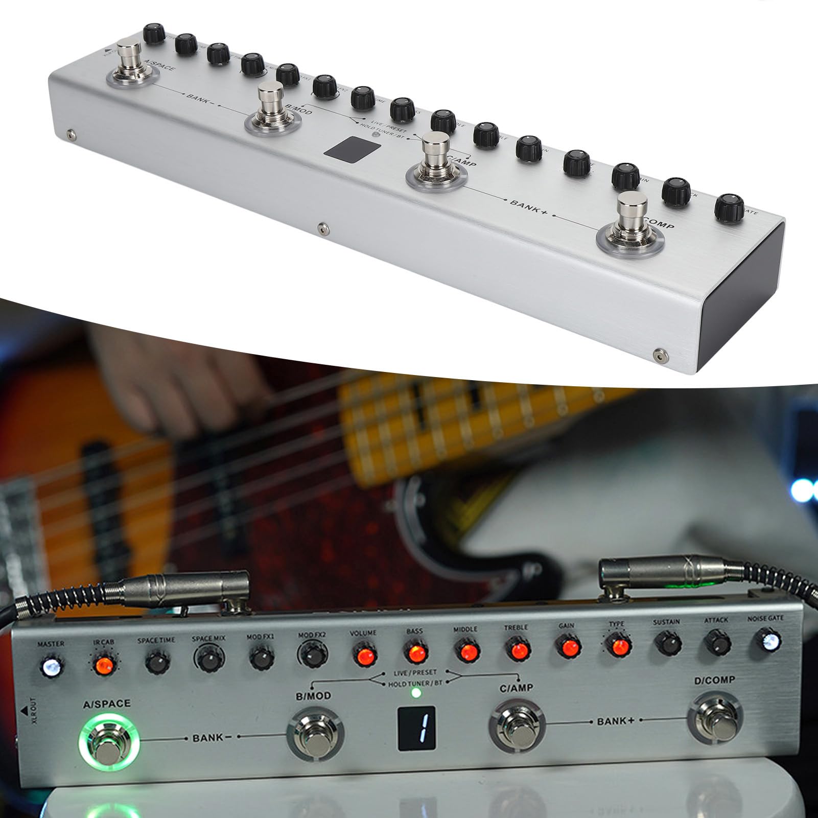 Pedale per chitarra multipla per il pedale del basso effetto di chitarra elettrica ricaricabile digitale 36 toni 9 amp 8 ir per esibizione dal vivo e registrazione in studio