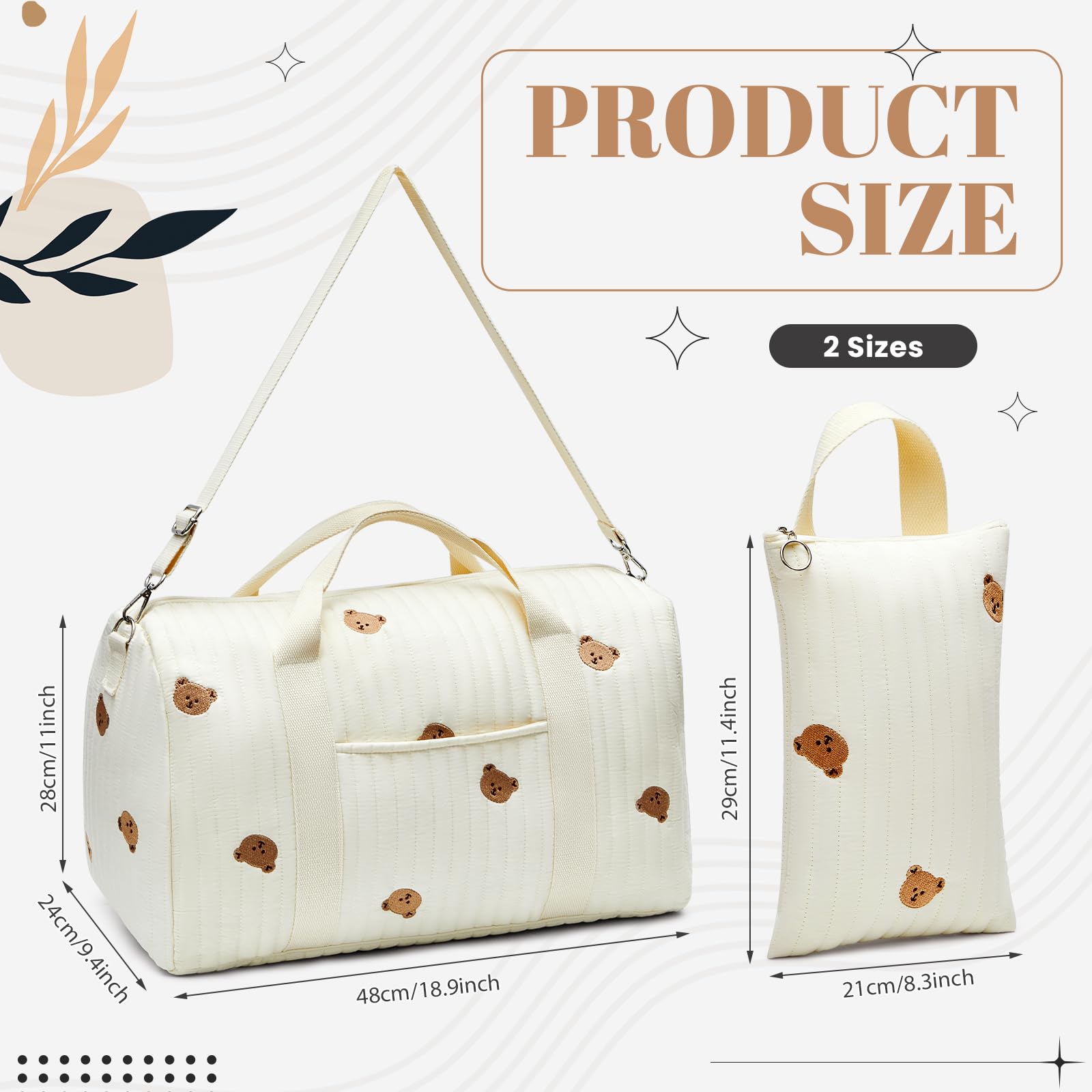 Paterr 2 bolsas de pañales para bebé, bolsa de pañales de oso grande, bolsa de hospital para mamá recién nacida, bolsa de algodón pequeña reutilizable, bolsa de almacenamiento de pañales con cierre de
