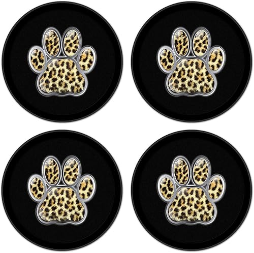 Miniatura 2 de Posavasos de silicona antideslizantes con almohadilla de fieltro absorbente impresa extraíble, juego de 4 unidades, diseño de pata de leopardo