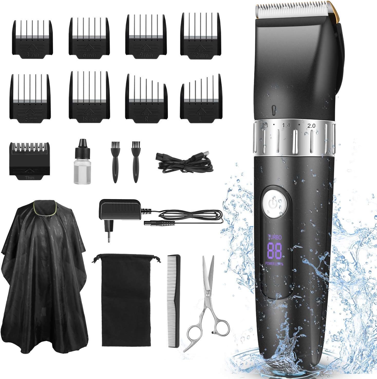 Professional Hair Clippers - Cordless Rechargeable Hair Beard Trimmer Men's Hair Cutting Grooming Kit with Guide Combs Brush, LED Display