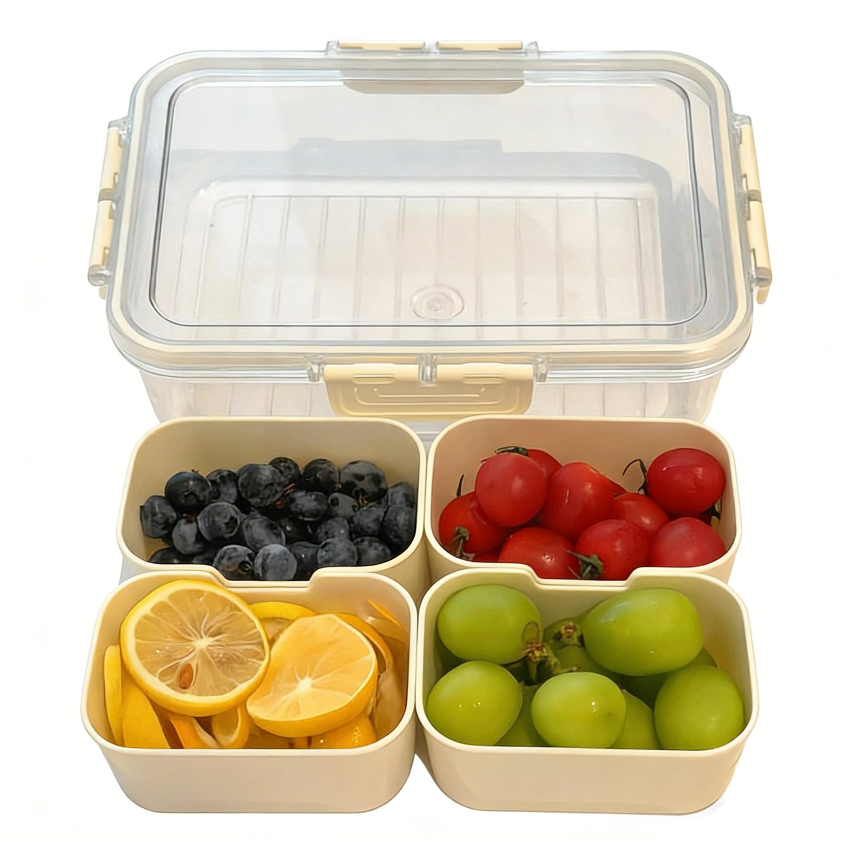 Fuukou Snackle Box Container,Divided Serving Tray with Lid and Handle,SnackleBox 4 Compartments,Portable Snack Platter,Clear Organizer for Fruits Snacks Trays,Nuts Candy Trays and Spice Organizer