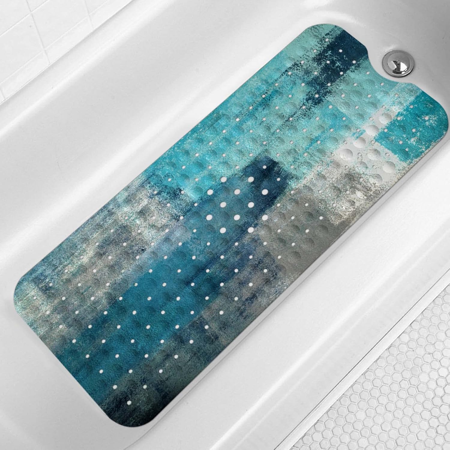 LNOND Turquoise Bathtub Mat Non Slip + 2 Pieces Turquoise Bathroom Wall Decor