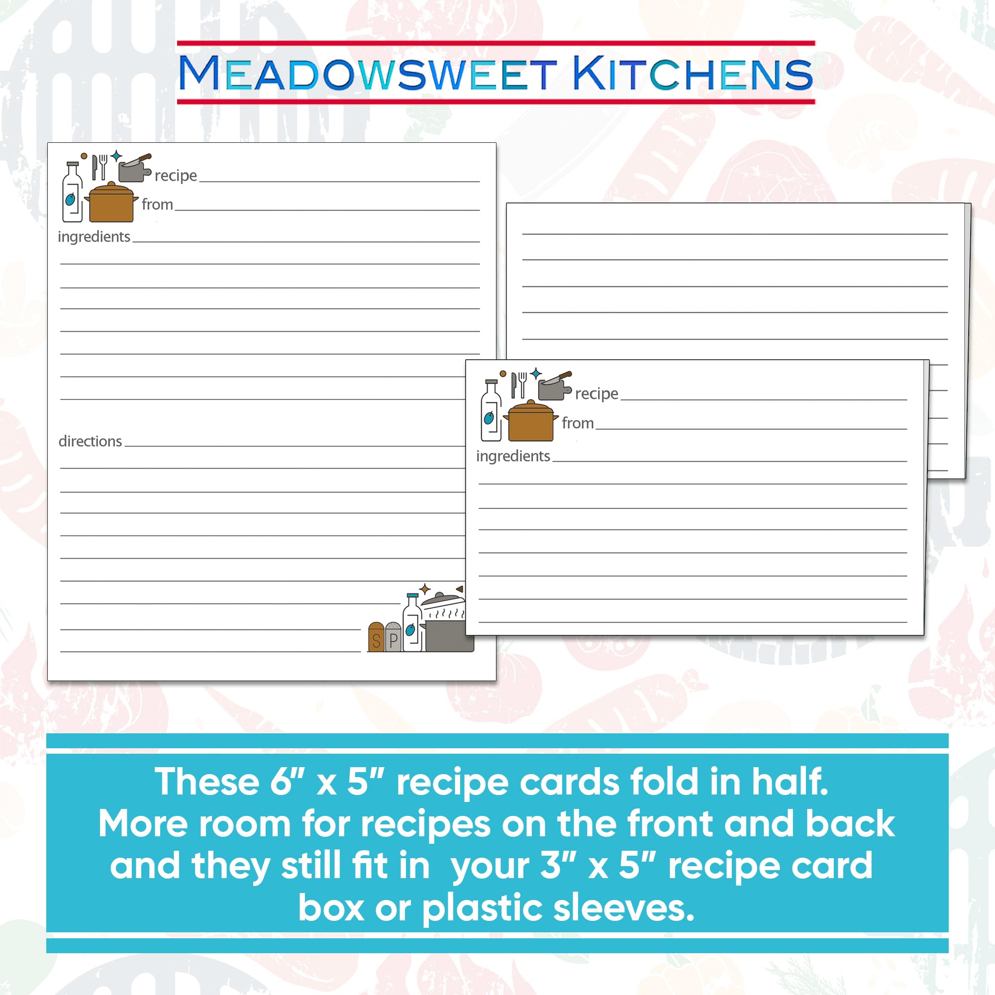 Meadowsweet Kitchens 25 Blank Folding Recipe Cards - Perfect Size 3 x 5 Inch for a Recipe Card Box - Image 2
