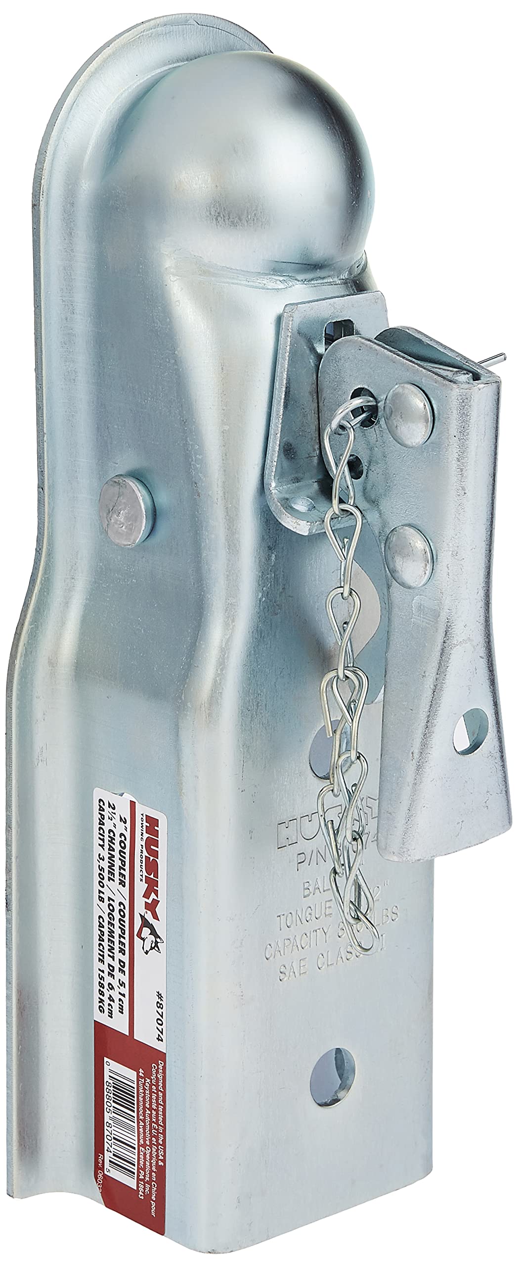 HUSKY TOWING 87074 2'' Ball 2.5'' Width 3,500 lbs. Straight Coupler with Chain,Grey