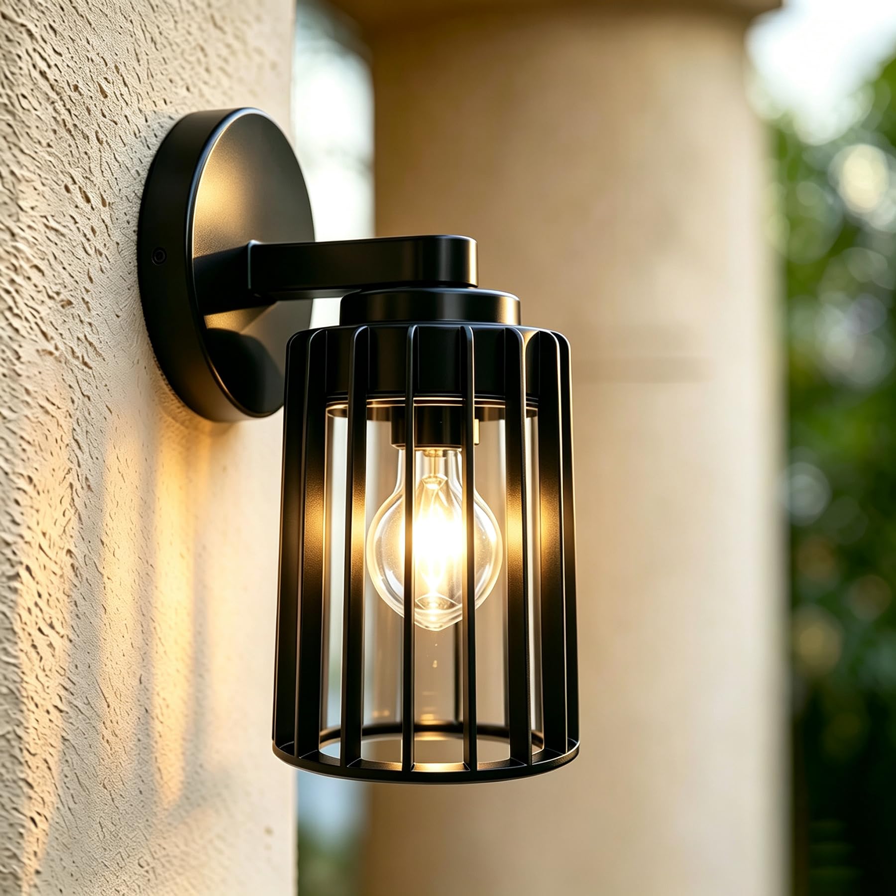 EBION Outdoor Wall Lights Mains Powered, Black Outside Light, E27, Plastic
