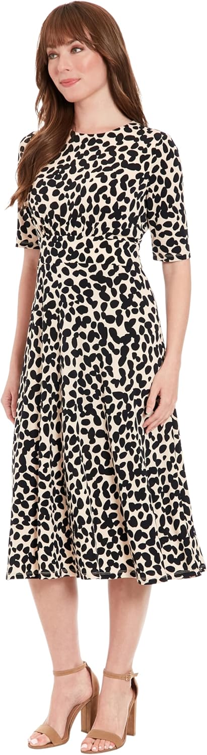 London Times Womens Flattering Fit-and-Flare Midi Dress for Cocktail, Wedding Guest, Summer, and Work Dresses for Women - Image 2