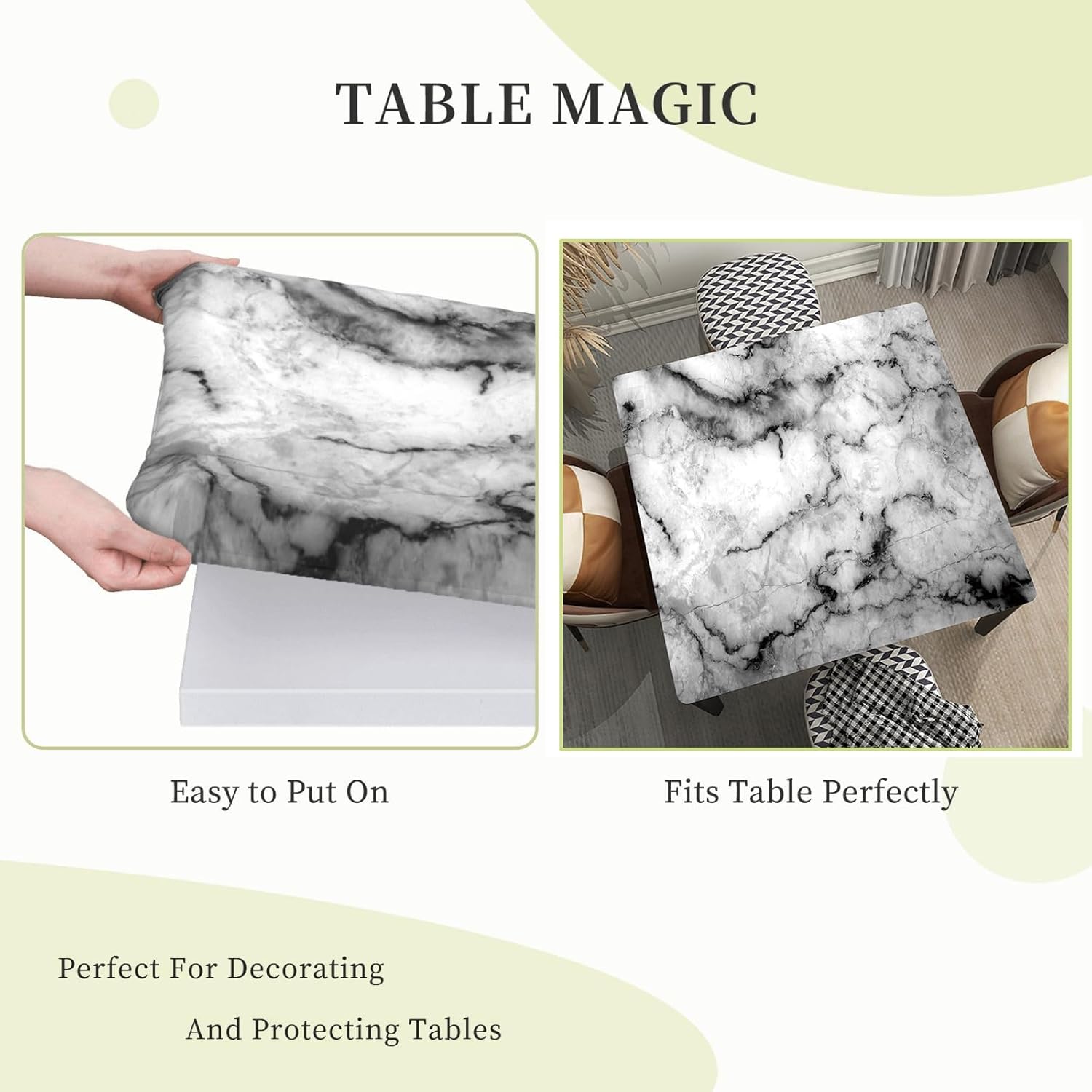 Marble Texture Background Ink Color Square Fitted Outdoor Tablecloth with Elastic, Waterproof Oil Proof Table Cover, for Picnicking, Camping, Fitted for 60"x60" Square Table, Style 21