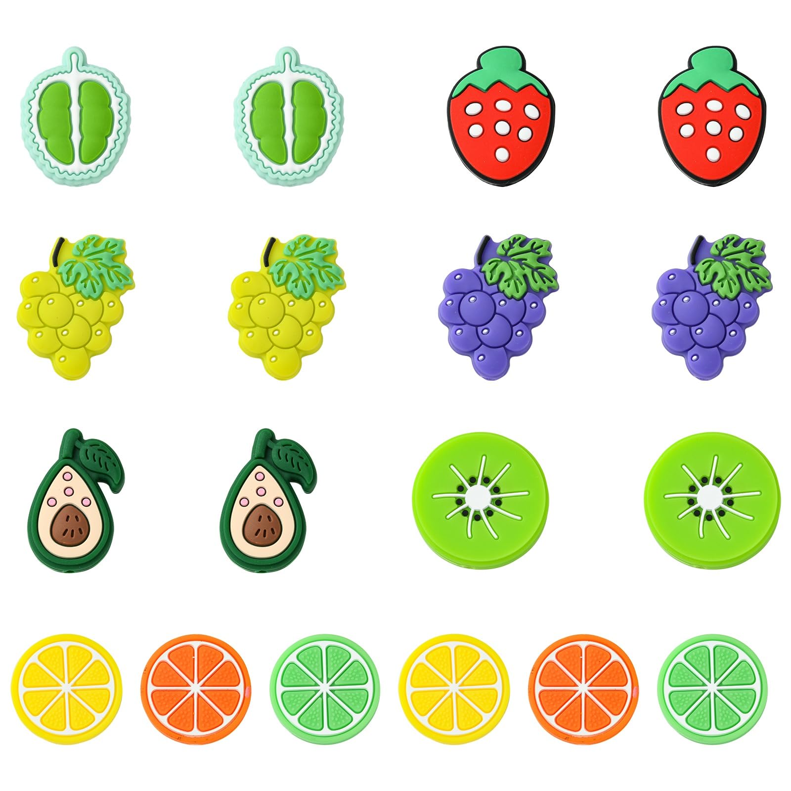 KitBeads 18Pcs Fruit Silicone Focal Beads 9 Styles Summer Fruit Beads Rubber Orange Avocado Strawberry Beads for Jewellery Making Keychain Pen Bulk