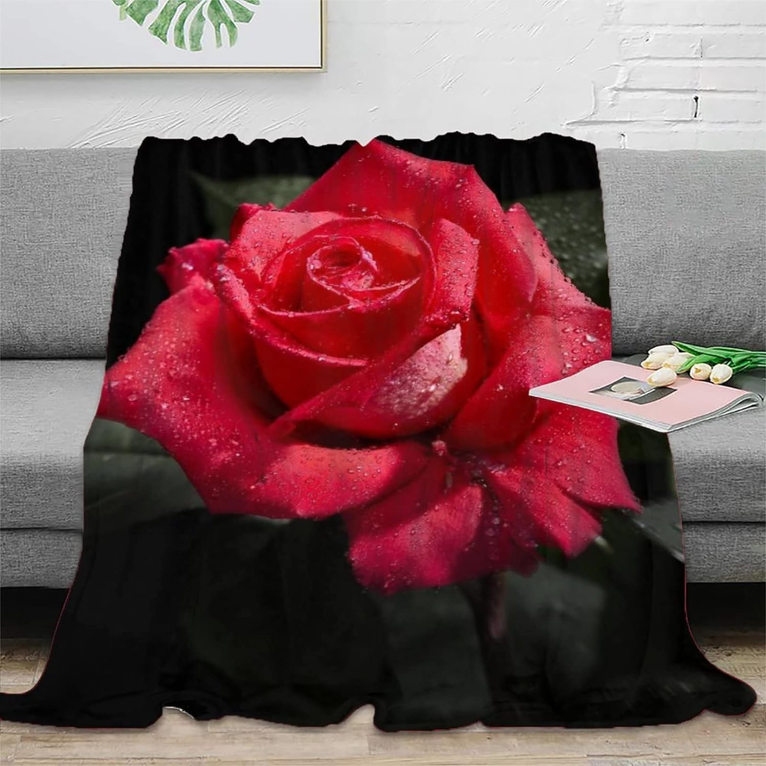 Couverture Polaire 180 x 220 cm Fleurs, Plaid Polaire Rose Couverture 3D Imprimée Flanelle Blanket Literie 2 Personnes, Couvertures Doux et Chaude pour Canape Lit D695