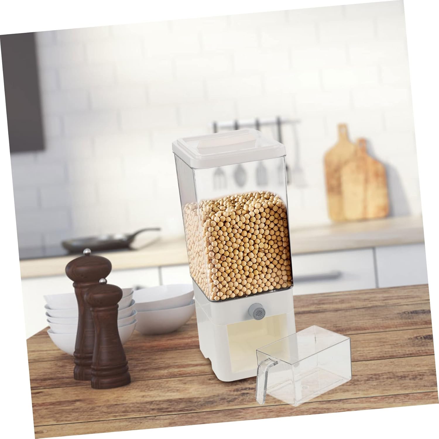 Style Rice Dispenser Large Capacity Cereal Dispenser Countertop Airtight Grain Storage Container Push Button