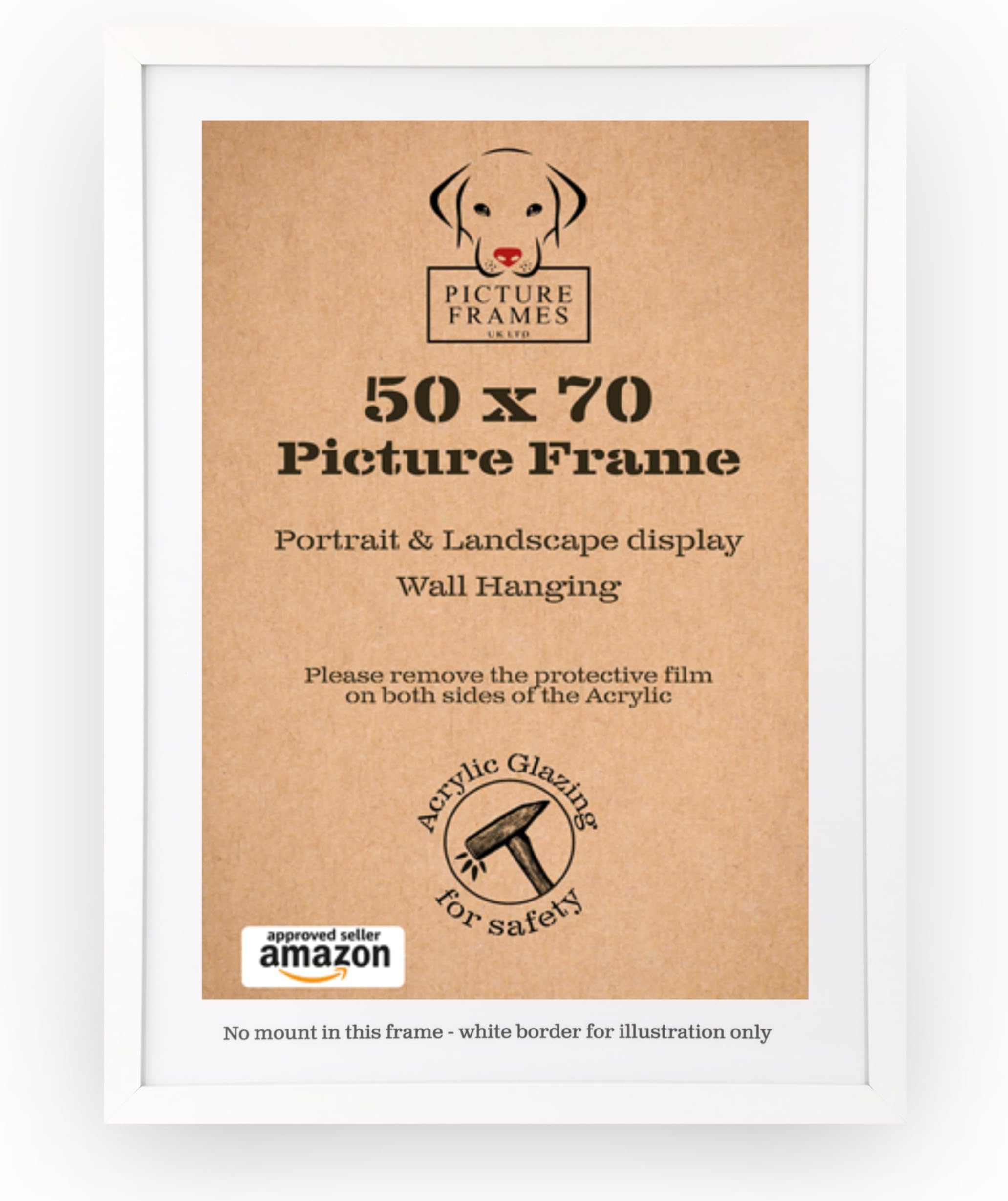 50x70 cm White Picture Frame – Modern Frame for Posters, Art & Jigsaws, Wall-Mounted in Portrait or Landscape Orientation