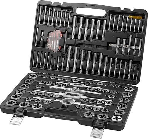 Miniatura 9 de VEVOR Juego de llaves y troqueles, 116 piezas, incluye tamaño métrico y SAE, roscas y troqueles de acero para rodamientos, herramienta de roscado