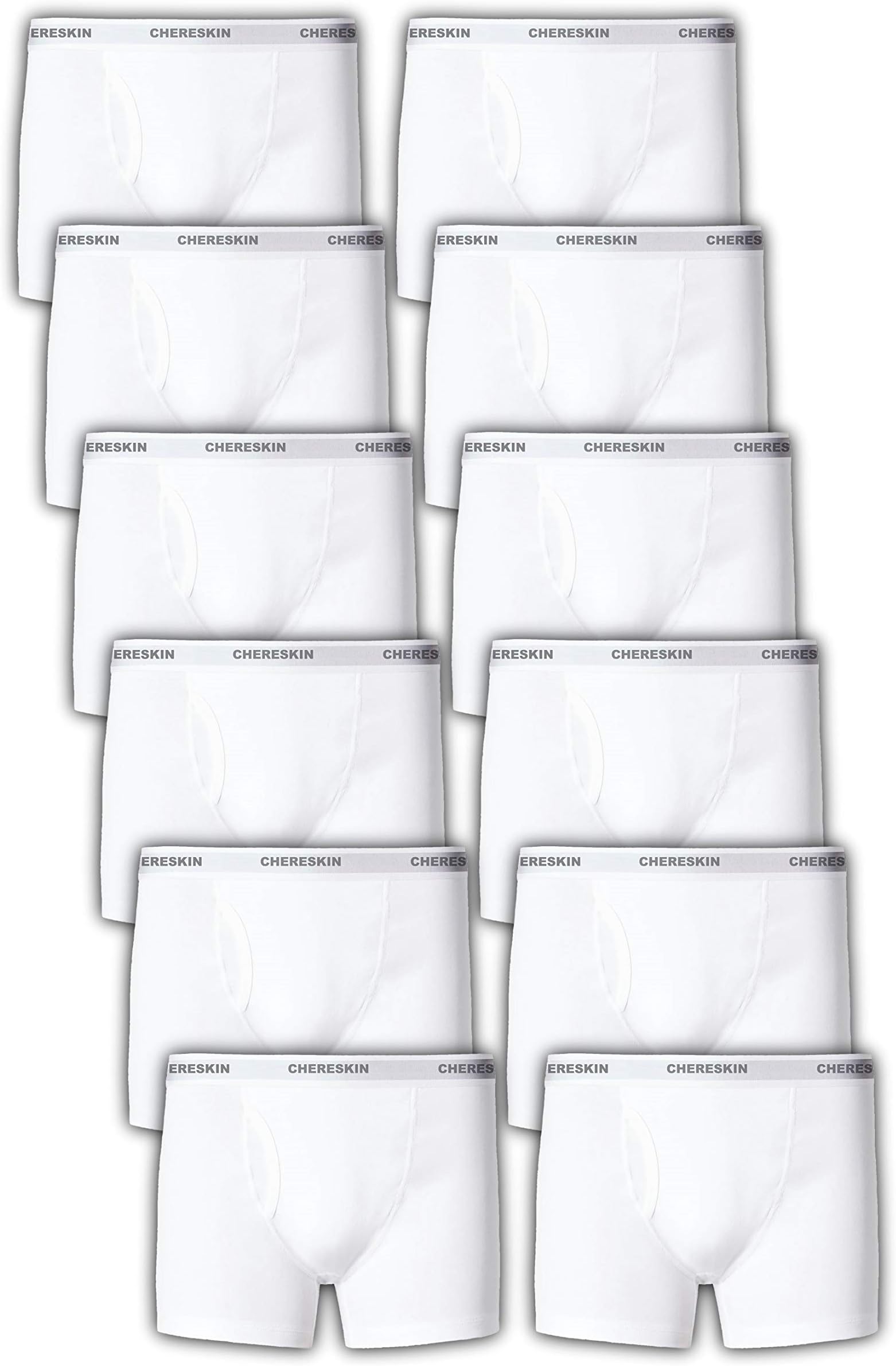CHERESKIN Men's Big Man 12 Pack Cotton Boxer Brief Trunks (X-Large 40-42, 12 Pack-White)