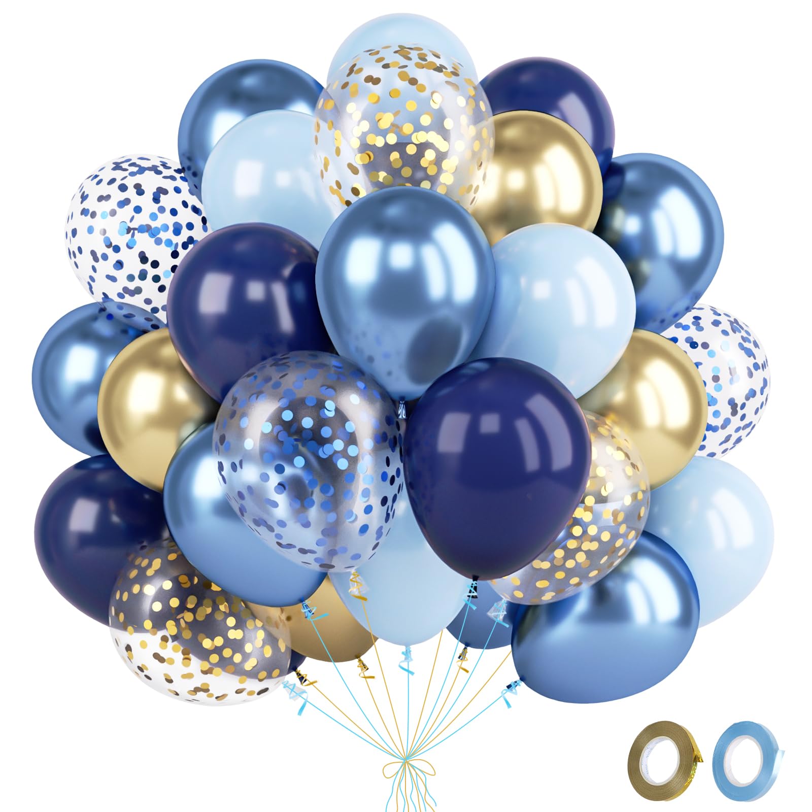 Fairymaiden Blue And Gold Balloons-60Pcs Gold Navy Blue Balloon With Metallic Confetti Ballon, Helium Balloons For Boys Men Birthday Christening Engagement Baby Shower Retirement Gender Reveal,12 Inch