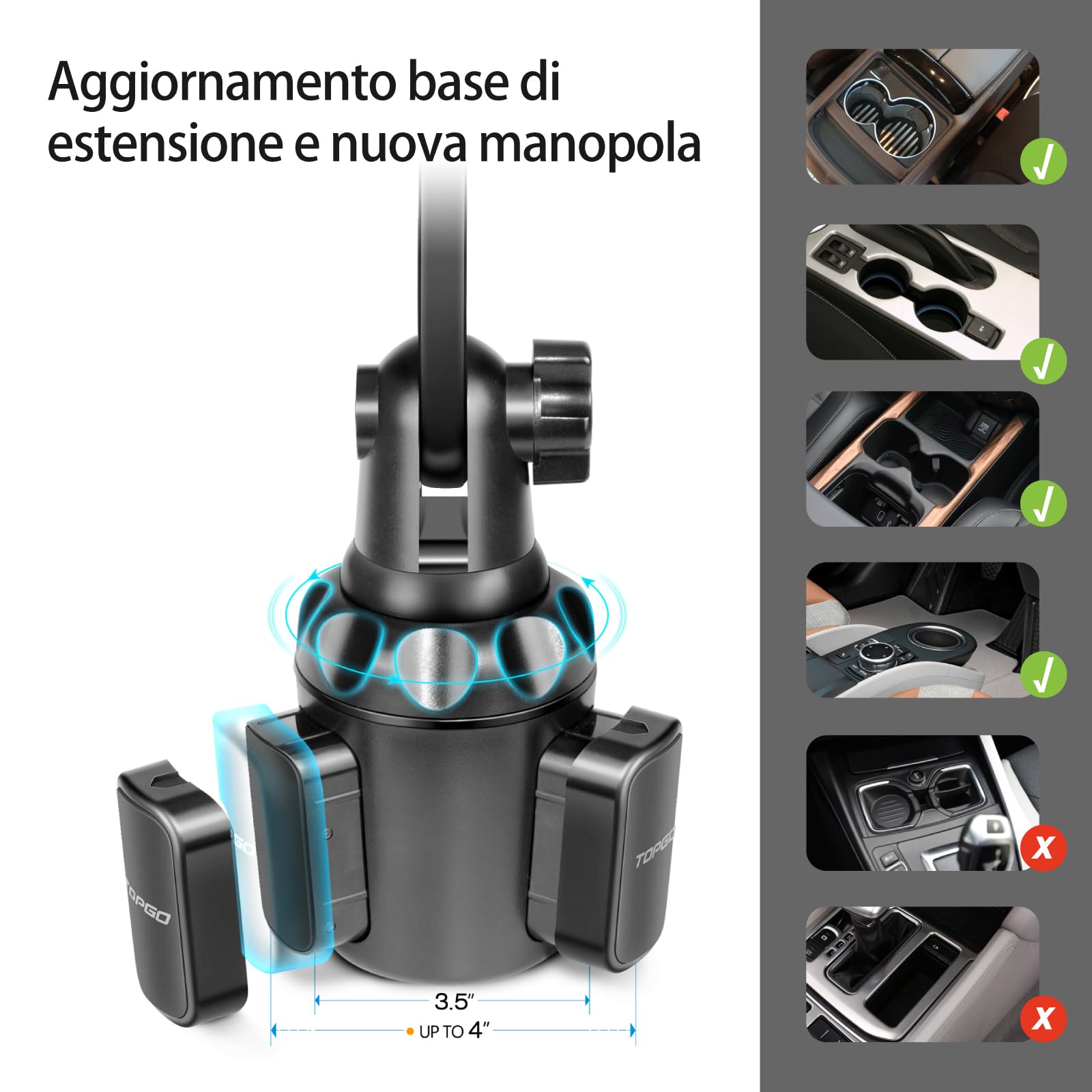 Supporto per smartphone da auto, da montare nel portabevande