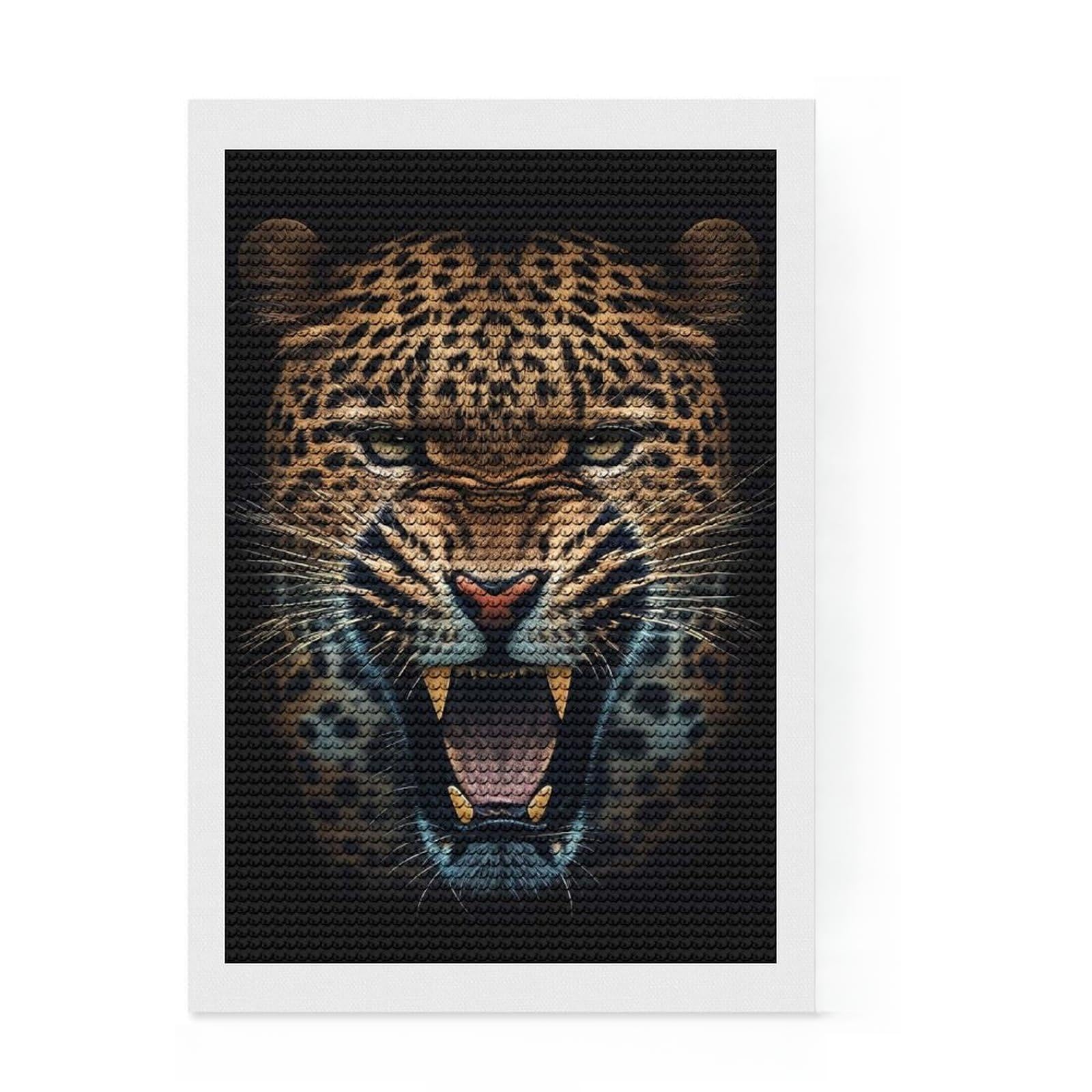 Junmoney Angry Leopard Face Animal 5D Diamond Painting Kit 8"x12", Vintage Style Decor, Boho Decor, Handmade Wall Decor, Artistic Hobby