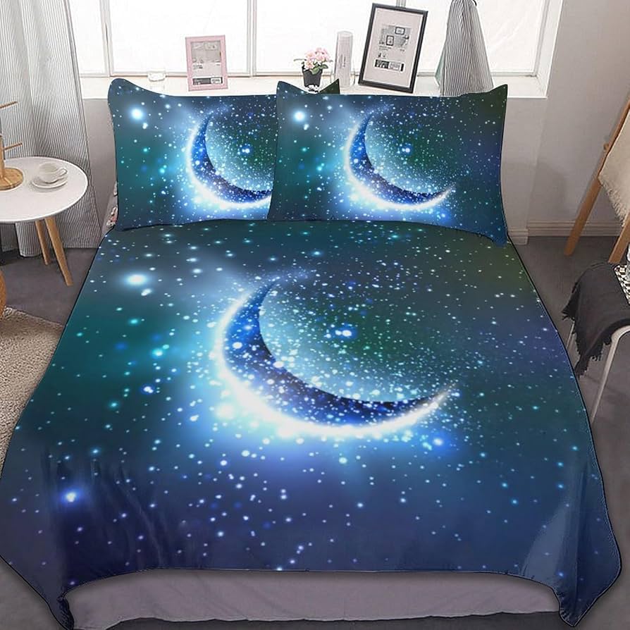 Amazon｜布団カバー 3点セット 神秘的な夜空 三日月と星 掛け布団