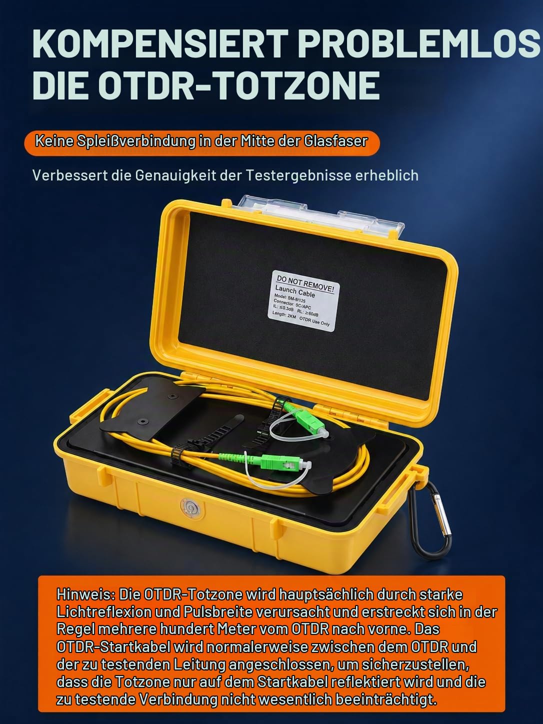 OTDR Launch Cable Box, Glasfaserkabel Verlängerung SC/APC auf SC/APC Simplex Singlemode 9/125, FTTH LWL Patchkabel 1000M Verlängerungskabel OTDR, Gelb
